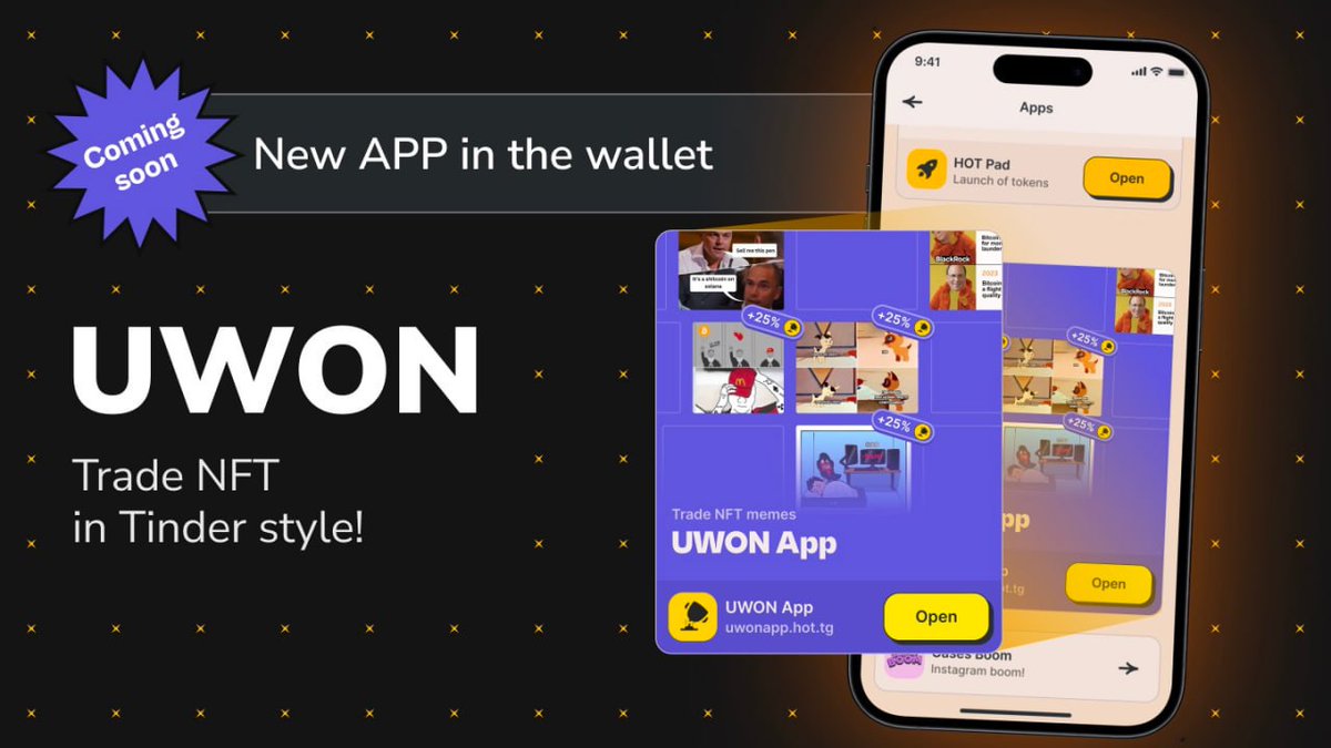 🏆 A new mini app from the @uwon_near team coming! You will be able to trade NFTs in tinder style. Each NFT can be sold only more expensive than it was bought! 🔥 Trade NFTs only for $UWON! The number of NFTs in the app is limited.