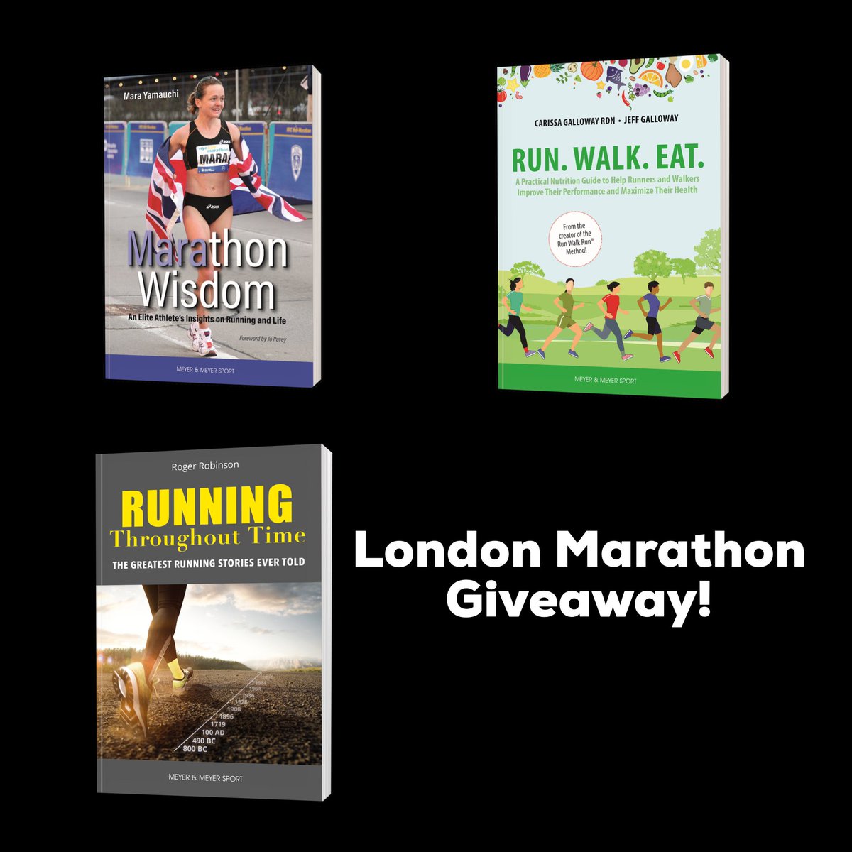 Meyer & Meyer Sport (@sports_meyer) on Twitter photo #BookGiveaway Celebrating Sunday's #LondonMarathon we're giving away a bundle of our most wished-for #runningbooks to 3 lucky winners! RT & comment by noon GMT 23/4 for a chance to #win #RogerRobinson <a href="/JeffGalloway/">JeffGalloway</a> <a href="/mara_yamauchi/">Mara Yamauchi</a> <a href="/CarissaAnneB/">Carissa Galloway, RDN</a> #BookGiveaway Celebrating Sunday's #LondonMarathon we're giving away a bundle of our most wished-for #runningbooks to 3 lucky winners! RT & comment by noon GMT 23/4 for a chance to #win #RogerRobinson <a href="/JeffGalloway/">JeffGalloway</a> <a href="/mara_yamauchi/">Mara Yamauchi</a> <a href="/CarissaAnneB/">Carissa Galloway, RDN</a>