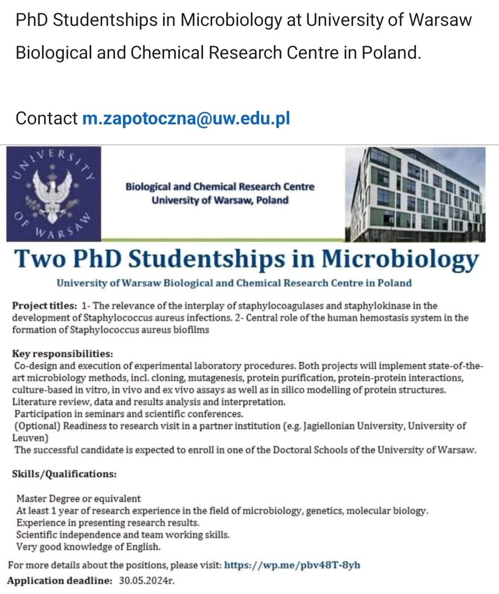 Funded #PhD in Microbiology Background: Microbiology, Genetics, Molecular Biology #Poland