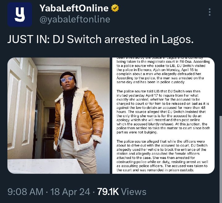 @dj_switchaholic Start by dragging Linda ikeji, Instablog and Yabaleft, to court for lying against u.

The worst of it all is that fake news spreads like a wild forest fire, u can't control it but u can quench it.
U can't control how far this fake news Linda Ikeji churned out will go, but u can…