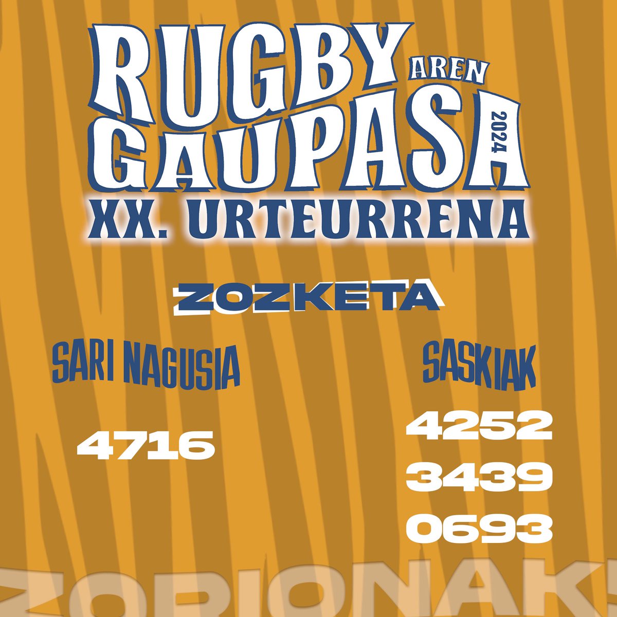 BrtMenditarrak's tweet photo. RUGBY GAUPASA 2024β€οΈβπ₯
Zenbaki hauek izan dira Rugby Gaupasako zozketan sarituak!
Zenbakiren bat baldin baduzu jarri kontaktuan instagram bidez edo edozein jokalariri erranez.
Animatu eta bultzatu errugbia! π
#rugbygaupasa2024 #brtmenditarrak #bultzatuerrugbia #gaupasa2024 https://t.co/I7r6sJny0N