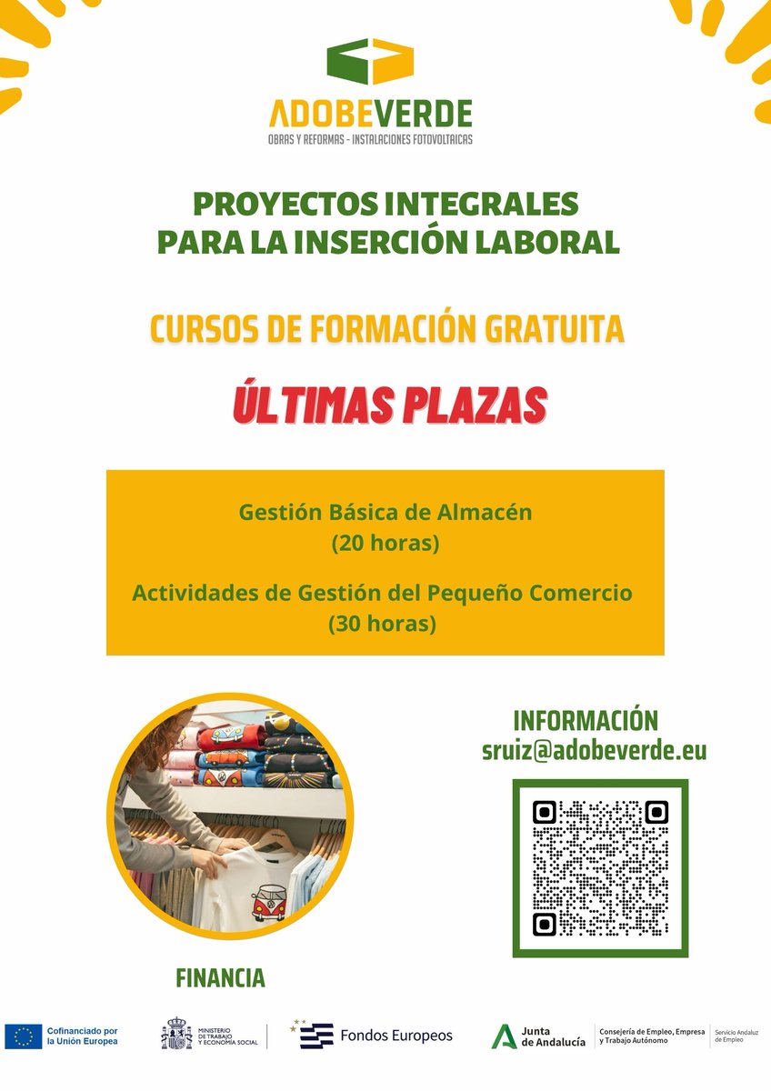 #Formación #Gratuita #Málaga 𝗚𝗲𝘀𝘁𝗶𝗼́𝗻 𝗕𝗮́𝘀𝗶𝗰𝗮 𝗱𝗲 𝗔𝗹𝗺𝗮𝗰𝗲́𝗻 (𝟮𝟬 𝗵) 𝗔𝗰𝘁𝗶𝘃𝗶𝗱𝗮𝗱𝗲𝘀 𝗱𝗲 𝗚𝗲𝘀𝘁𝗶𝗼́𝗻 𝗱𝗲𝗹 𝗣𝗲𝗾𝘂𝗲𝗻̃𝗼 𝗖𝗼𝗺𝗲𝗿𝗰𝗶𝗼 (𝟯𝟬 𝗵) sruiz@adobeverde.eu 📷𝗜𝗻𝘀𝗰𝗿𝗶𝗽𝗰𝗶𝗼𝗻𝗲𝘀 forms.gle/ej2u5bUZwbriNx…