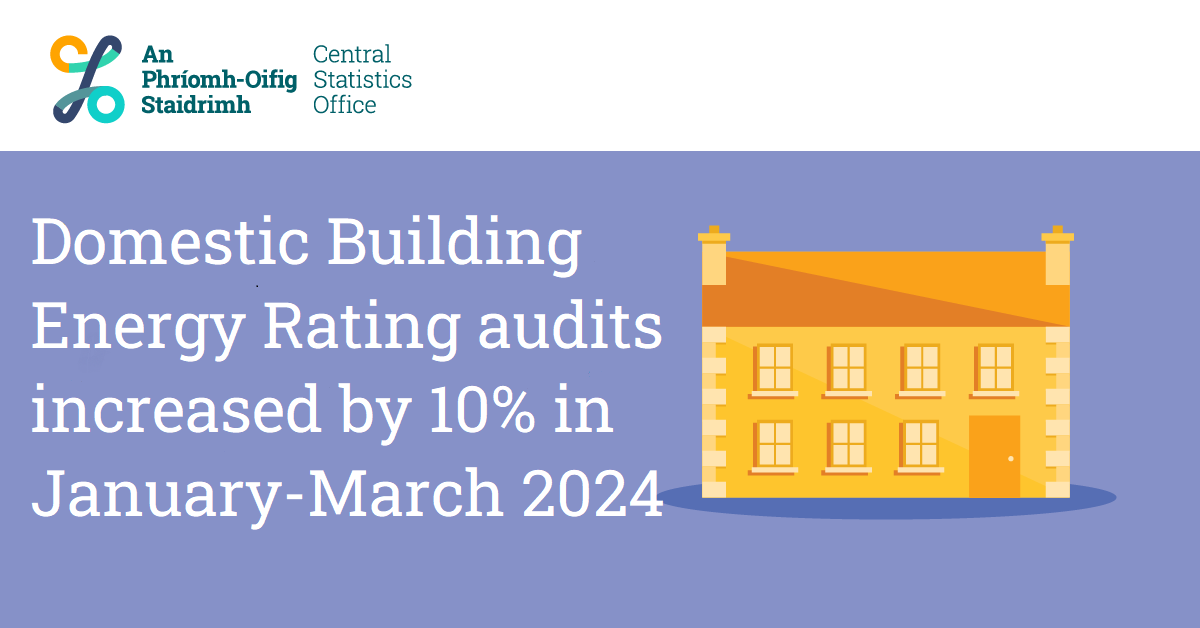 Domestic Building Energy Rating audits increased by 10% in January-March 2024
cso.ie/en/releasesand…
#CSOIreland #Ireland #Environment #Buildings #EnergyRatings #Energy #EnvironmentalSubsidies #EnvironmentalAccounts #NetworkedGas #GasConsumption #Climate