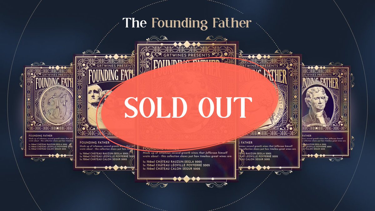 All 5 of the Founding Father NFTs have now sold out! 🎉 Don't worry though - there are plenty more great wines from The Jefferson Collection still available 🥂🍷 Don't miss out, head to grtwines.com before it's too late! 🍇