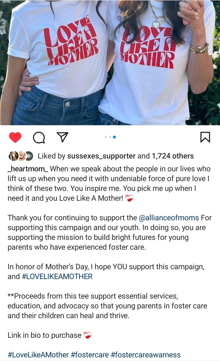 #Meghan and her friend #AbigailSpencer showing support to their friend Kelly McKee Zajfen's #allianceofmoms #LOVELIKEAMOTHER campaign ❤ #Sisterhood #friendship #fostercare #fostercareawareness Link to purchase tee and support the campaign shopallianceofmoms.org/?fbclid=PAZXh0…