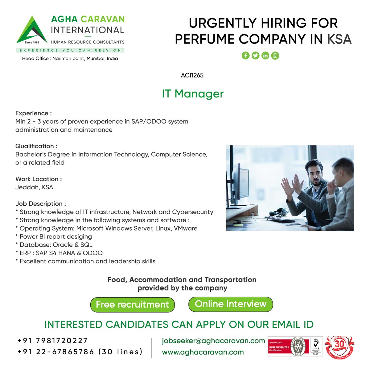 Greetings from Agha Caravan!   
Kindly apply on the given email with your updated CV and position in the subject line.   
Thank you.   
#acijobs #jobseekers #ksajobs #ksa #ITmanager #manager #applynow #jobvacancy #Jobopportunity