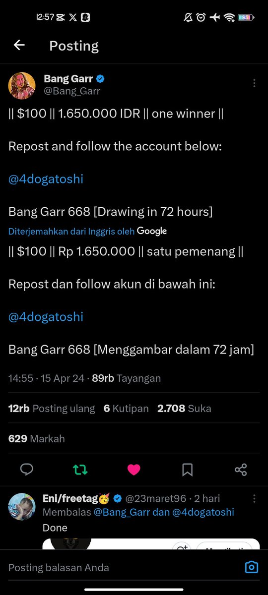 liaBigwin01's tweet photo. @Bang_Garr @4dogatoshi Semoga kali ini beruntung di @Bang_Garr https://t.co/ffdQuhXyro