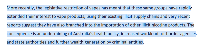 Senate submissions on #vapes are currently being uploaded
Here's a paragraph from the Police Federation Australia.
And people like Freeman suggest the Black Market concerns are trivial.

aph.gov.au/Parliamentary_…