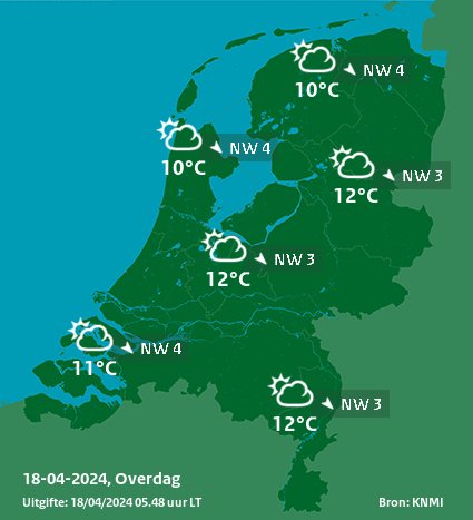 Goedemorgen! Het is 7 uur. Hier is de verwachting voor vandaag (van het KNMI)!