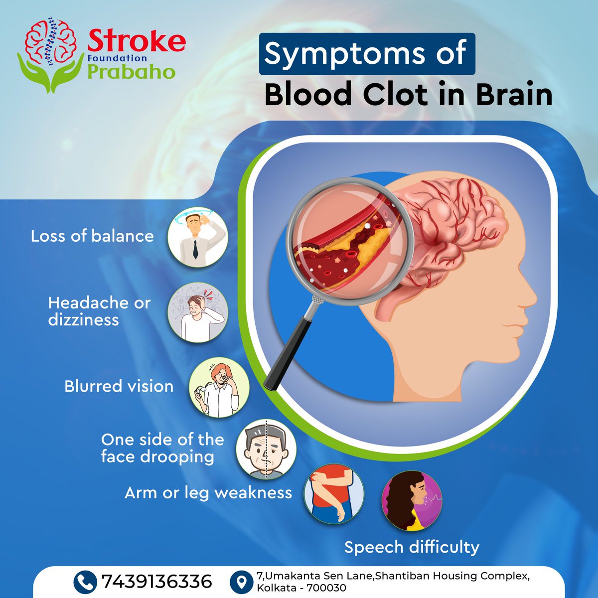 It's important to recognize the symptoms of a blood clot in the brain, also known as a stroke,as it's a medical emergency 
🌟 Loss of balance
🌟 Headache or dizziness
🌟 Blurred vision
🌟 One side of the face drooping
🌟 Arm or leg weakness
🌟 Speech difficulty
#bloodclot #stroke