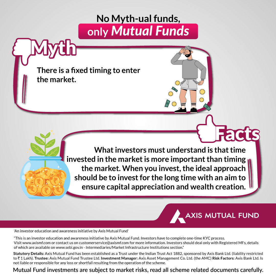AxisMutualFund's tweet image. Time in the market beats timing the market. Stay invested for the long term and it can help you to maximise your returns and achieve your goals. 

#InvestmentMyths  #FinancialTruths