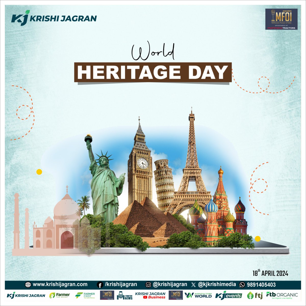Happy 𝐖𝐨𝐫𝐥𝐝 𝐇𝐞𝐫𝐢𝐭𝐚𝐠𝐞 𝐃𝐚𝐲 from Krishi Jagran!
Let's celebrate and protect our rich cultural heritage for generations to come.

#WorldHeritageDay #culturalheritage #HeritageConservation #heritageawareness #HistoricalHeritage #CulturalPreservation