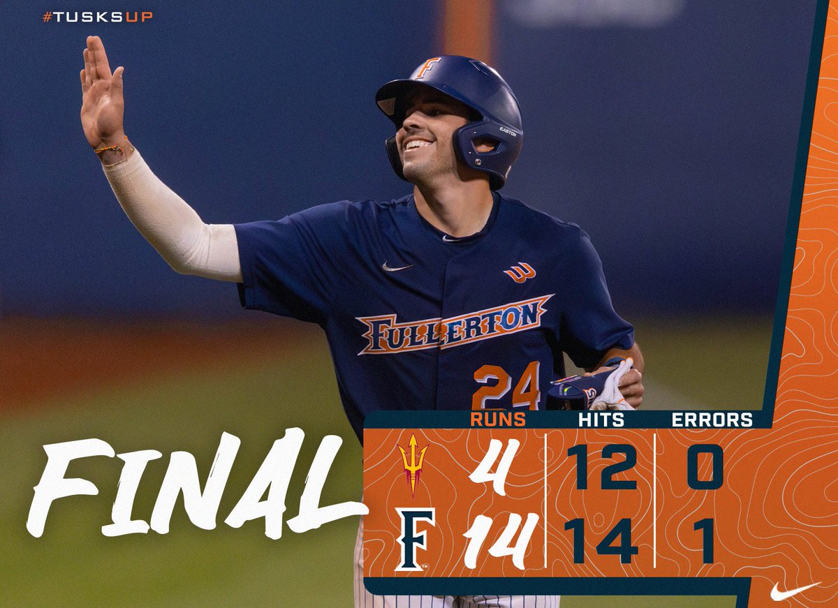 Hey, @FullertonBSB  split a midweek series with #ArizonaState. Onward and upward! #TusksUp!