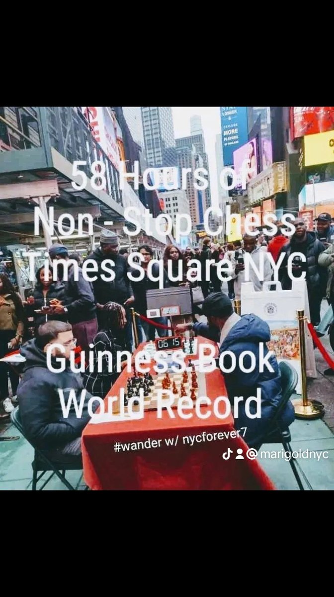 #ChessMaster #TundeOnakoya Begins 58-Hour #Marathon in #NY
April 17 - 19th, 2024 8pm Do you think he can last undefeated?

#timessquare
#chess #checkmate
#guinessworldrecord #chessmaster #king #queen #rook #chessboard #chessplayer #chessplayers #manhattan #nyc
#nigerian