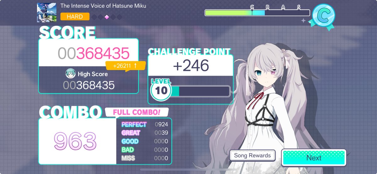 I beat the intense voice of hatsune miku.....WITH HATSUNE MIKU?????!?!?!?!?!?!!!!!!?!?!????!?!?!? (AND THE NUMBER OF GREATS TOO WTF)