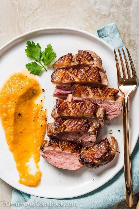 Pan Seared Duck Breast with Persimmon Grapefruit Sauce