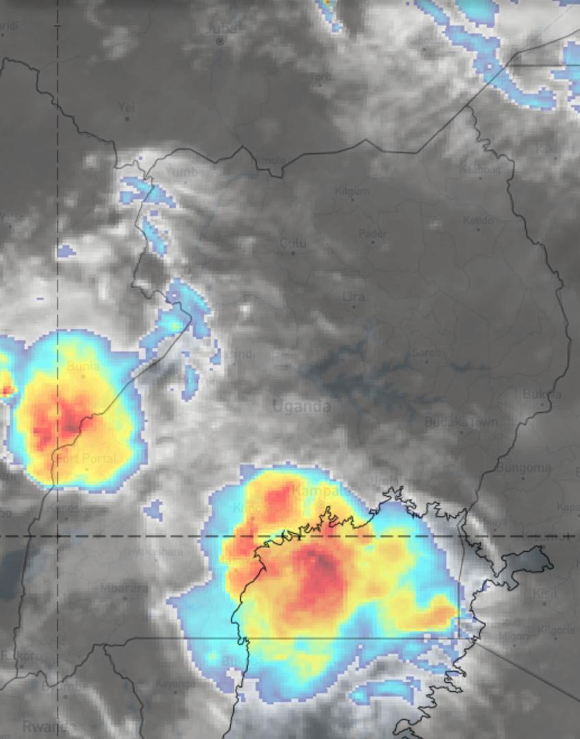 Lake Victoria basin and Rwenzori region are cloudy with isolated showers since 4:00am. Sunny intervals in South Rwenzori, kigezi highlands,most parts of North and Kyoga, Elgon highlands and lowlands. Isolated showers in the rest of the regions.