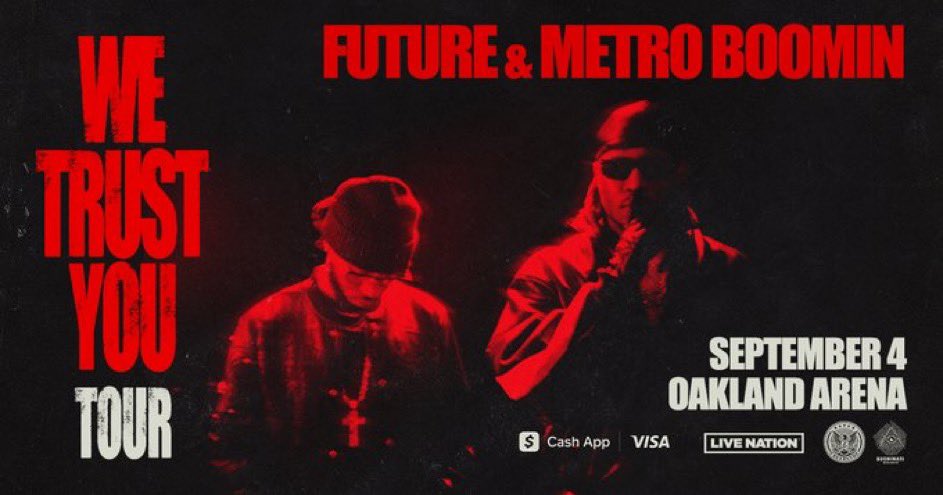 Win tickets to see @1future & @MetroBoomin at the @OaklandArena on September 4th 2024! @106KMEL Tickets on sale Friday at 10a! ihr.fm/3GhRfMl #101DailyNews #LiveNation #Future #MetroBoomin #Concert #BayArea #Music