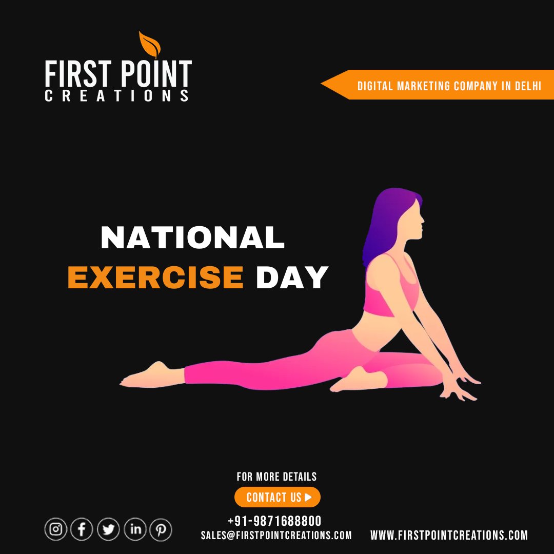 National Exercise Day 2024 . FOLLOW US @firstpointcreations Contact Details: ☎ +91 9871688800 | +91 (11) 41552455 🌐 firstpointcreations.com 📧 Email: sales@firstpointcreations.com ✅ WhatsApp Chat: wa.me/919871688800 . . #NationalExerciseDay #yoga #exercise #fitness #fpc