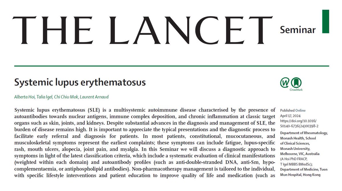 ✅ It is my IMMENSE PLEASURE to share with you our SEMINAR on systemic #Lupus just published in... The LANCET!!!!! Amazing work driven by @alberta_hoi 👍
LINK: authors.elsevier.com/a/1ixq7V-4XOrME