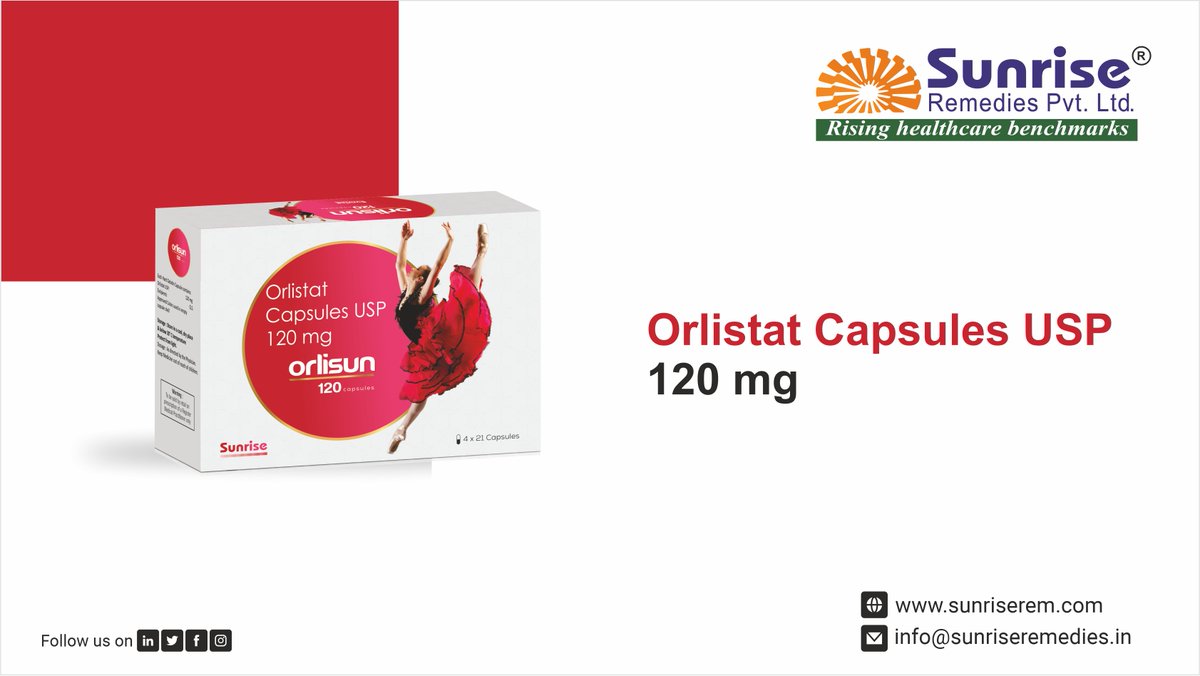 Orlisun Capsules Generic #OrlistatCapsules Manufacturer and Exporter at Sunrise Remedies Pvt. Ltd.

Read More: sunriseremedies.in/our-products/O…

#OrlisunCapsules #OrlistatCapsules #loseweight #ThirdPartyManufacturing #ContractManufacturing #LoanLicense #PharmaCompany #Healthcare #Sunrise