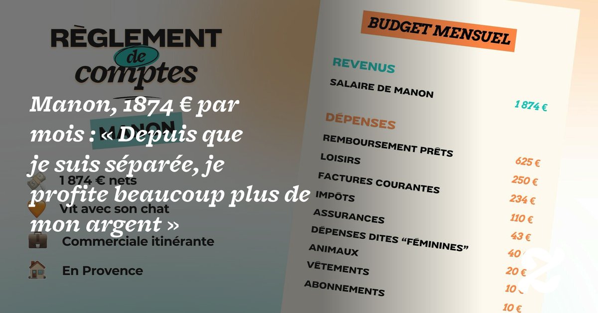 Manon, 1874 € par mois : « Depuis que je suis séparée, je profite beaucoup plus de mon argent » ➡️ l.madmoizelle.com/gz1