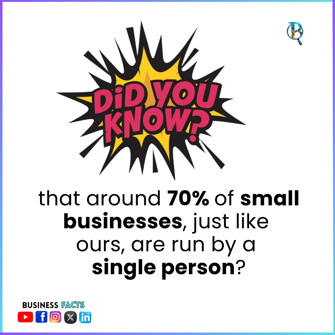 Did you know #businessfacts #smallbusiness

that around 70% of small businesses, just like ours, are run by a single person?

#supportsmallbusiness #smallbusinessowner #smallbusinesssupport #shopsmallbusiness #smallbusinessuk #smallbusinessowners #smallbusinessindia #small