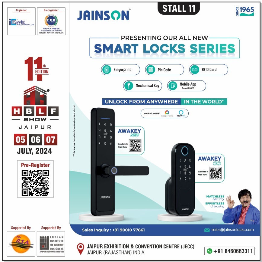 New smart locks from Jainson! See them at HBLF Show Jaipur, 05 to 07 July, 2024, JECC Rajasthan. See you there!
#Jainson #JainsonIndia #JainsonJaipur #SmartLocks #JainsonSmartLocks #HBLFShowJaipur #SmartSecurity #JainsonAtHBLF #JainsonLocks #LockManufacturers #SecuritySolutions