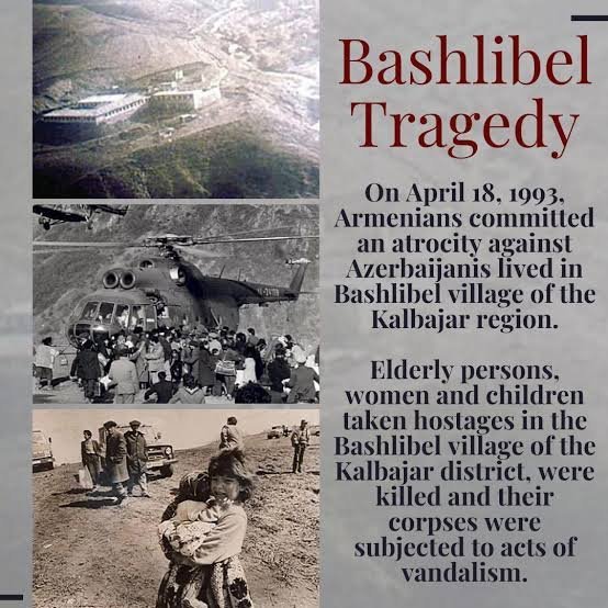 Remembering the victims of Bashlibel tragedy. A massacre was committed by #Armenia/n forces during the occupation of #Kalbajar district’s Bashlibel village🇦🇿, on April 18, 1993.

#Armenianterrorism ❗❗❗