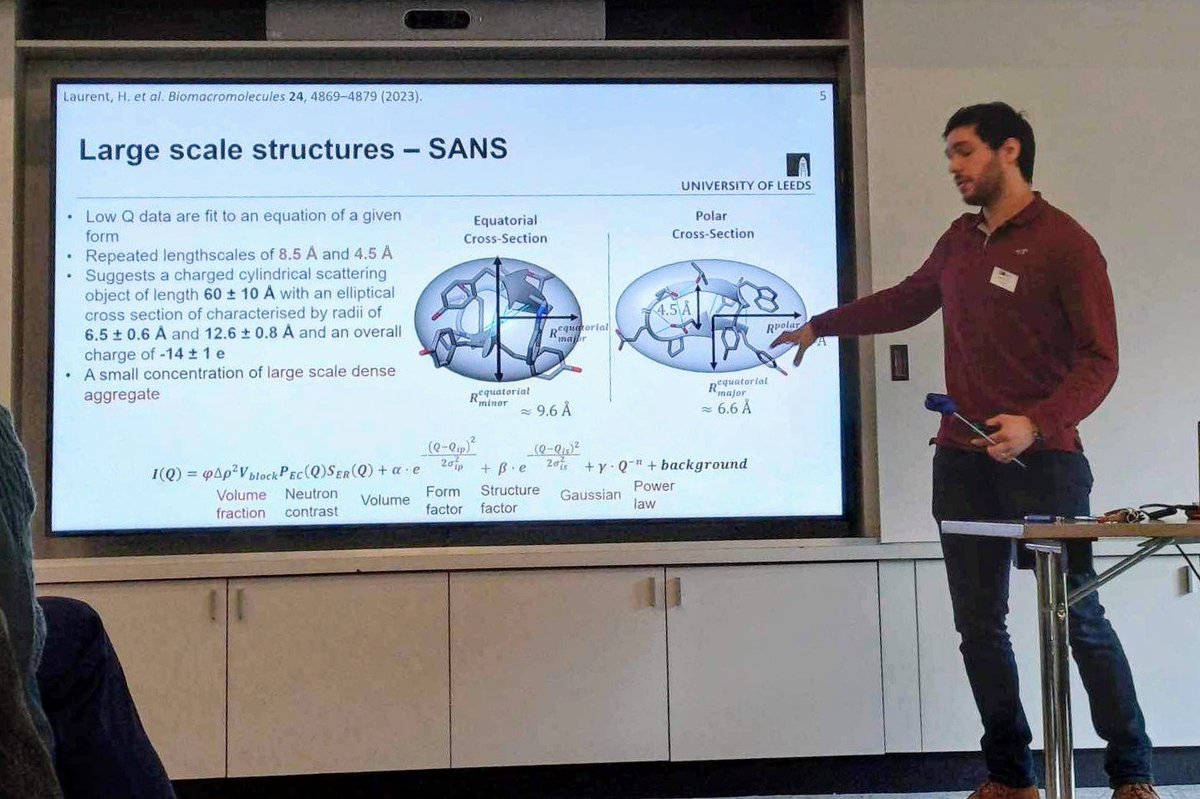 Well done to @HarrisonLauren7 for presenting his work on Self-Assembly and Hydration of a β-Hairpin through Integrated Small & Wide-Angle Neutron Scattering at the @isisneutronmuon Disordered Materials meeting. Paper link: pubs.acs.org/doi/full/10.10…