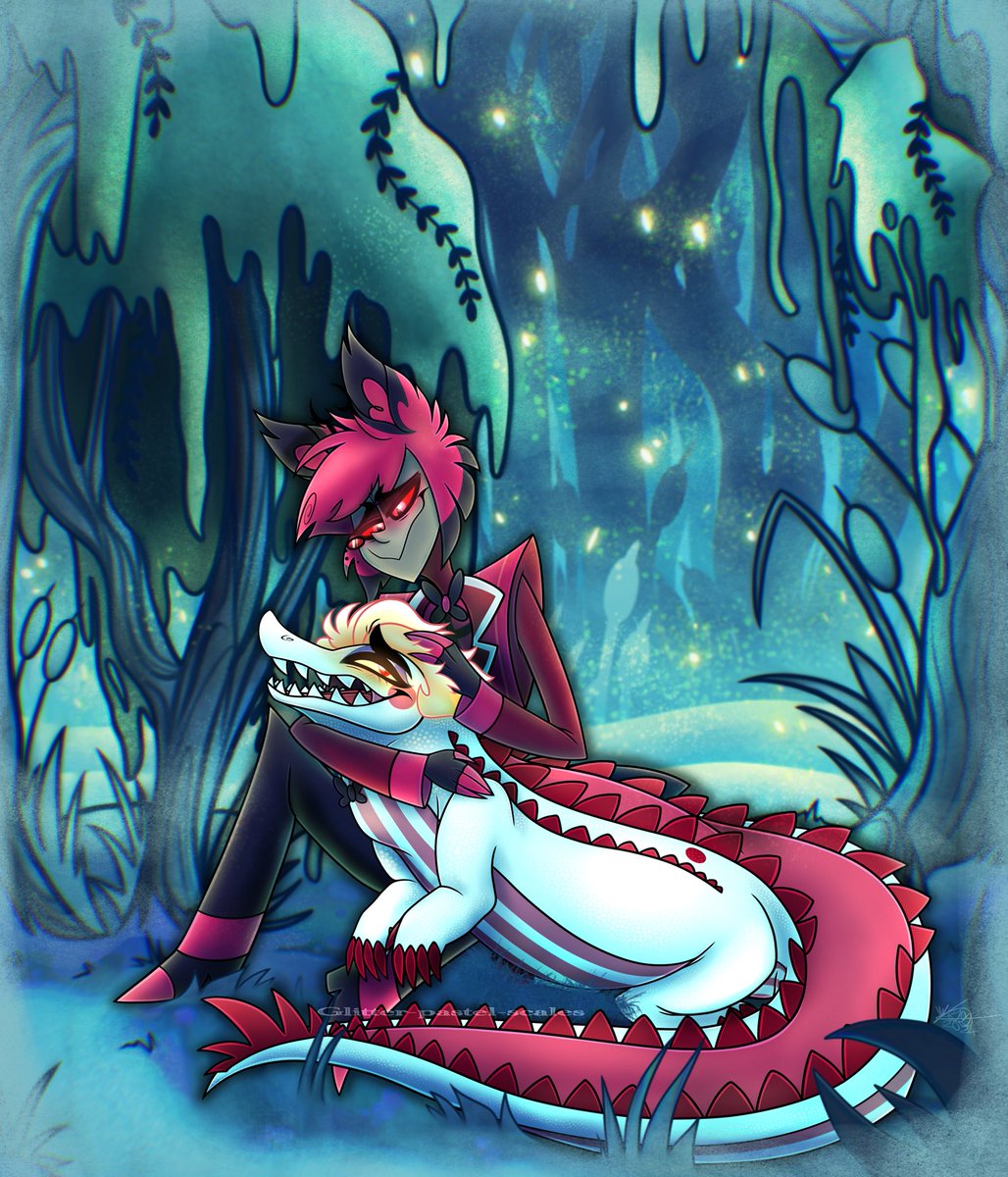 ✨💖🐊Gator Luci🐊💖✨ IT’S FINALLY DONE!!😭💕 this started as a small sketch, but turned into this!😂 essentially, i headcannon that gators are alastor’s favorite animal (same as ducks for lucifer)! more in the 🧵⬇️ #radioapple #appleradio #HazbinHotelFanart #HazbinHotel