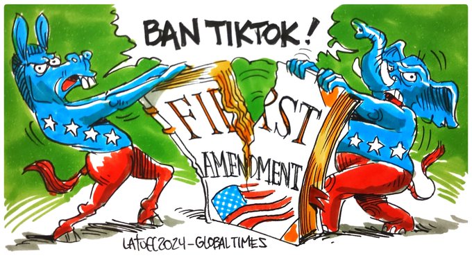 China, which bans Facebook, Google, X (previously Twitter) in China, indignantly denounces the planned ban of TikTok in the US as a violation of the First Amendment!  OMG!!! #China #USA #TikTok