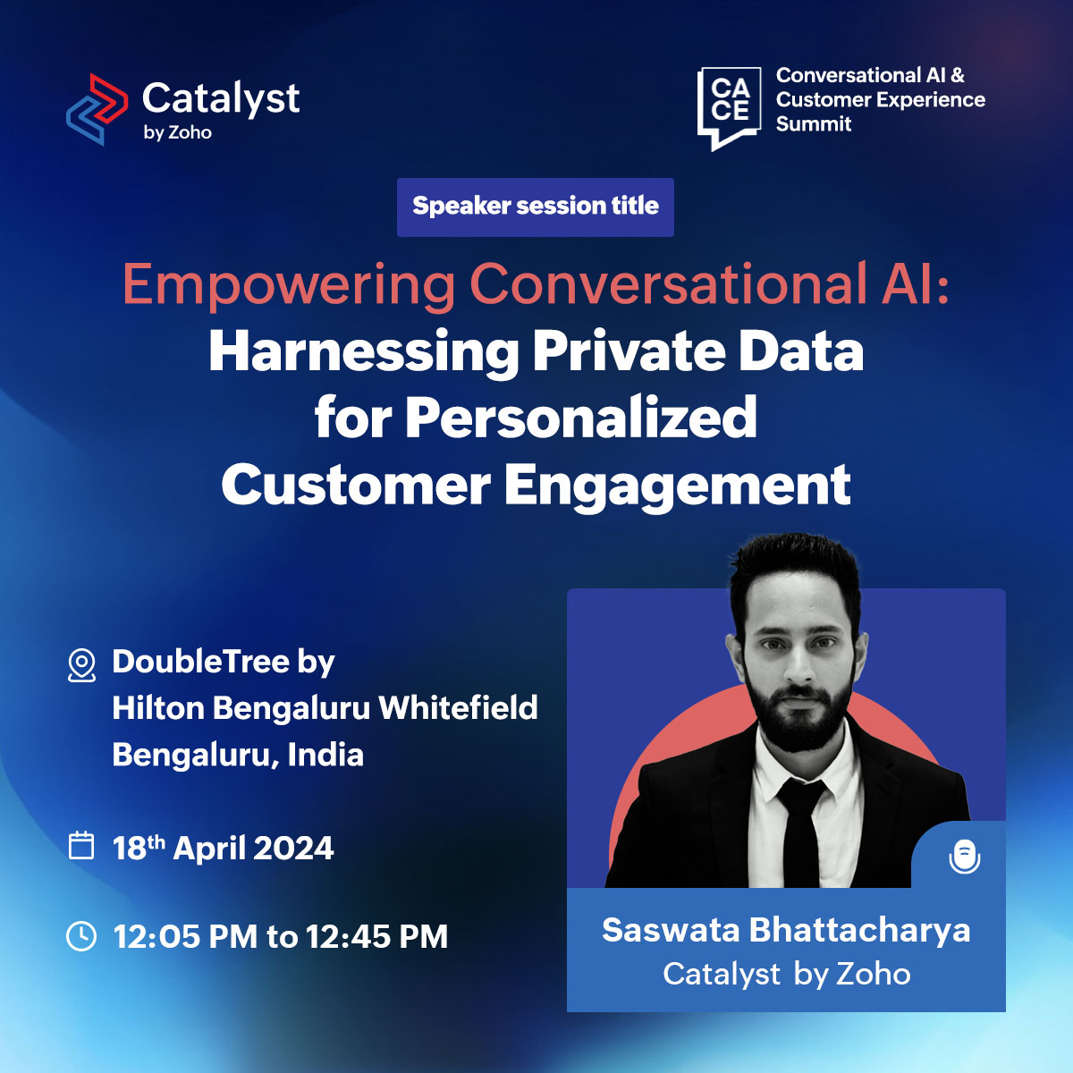 Excited to share our insights at the Conversational AI Customer Experience Summit!🤝🌐

Join Saswata Bhattacharya as he delves into the future of customer engagement.🔖

Don't miss out!

#CX #conversationalAI #AI #techsummit