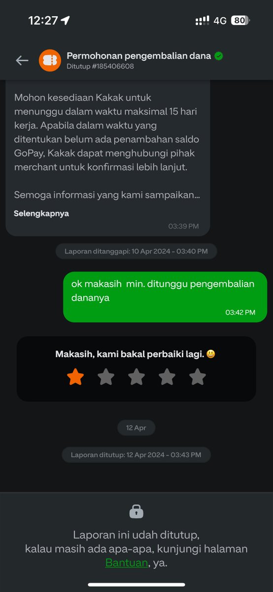 ditdutditdutt's tweet photo. @gopayindonesia min tolong cek DM. Ini masalah belum kelar dah ditutup aja reportnya https://t.co/6T5RVI9q9d
