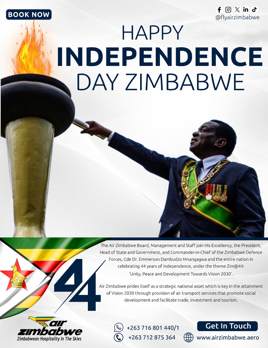 #HappyIndependenceDay #Zimbabwe🥳 The celebration is significant to Air Zimbabwe as we celebrate 44 years of flying and Hospitality in The Skies. We are exhibiting at the Independence Day celebrations being hosted at Murambinda B Secondary School, Manicaland. Please visit our…