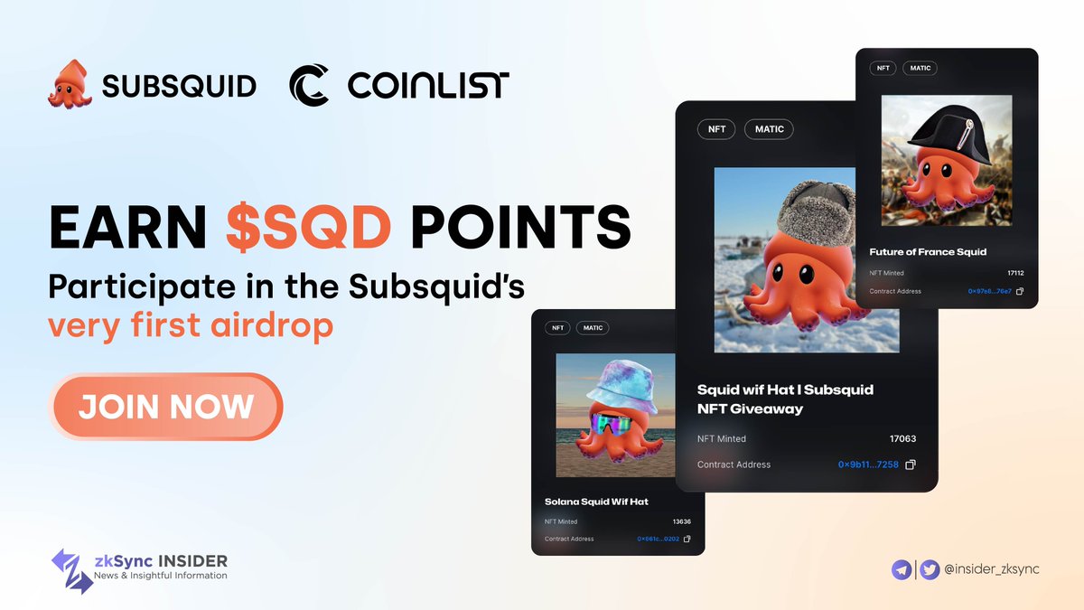 INTRODUCING SUBSQUID POINTS PROGRAM

🎉Participate in the first phase of @Subsquid Points Program, live on @CoinList!

✨This is just the 1st airdrop campaign from @Subsquid.

🔥The best is yet to come! Stay tuned!🔥

#Subsquid #SQD $SQD