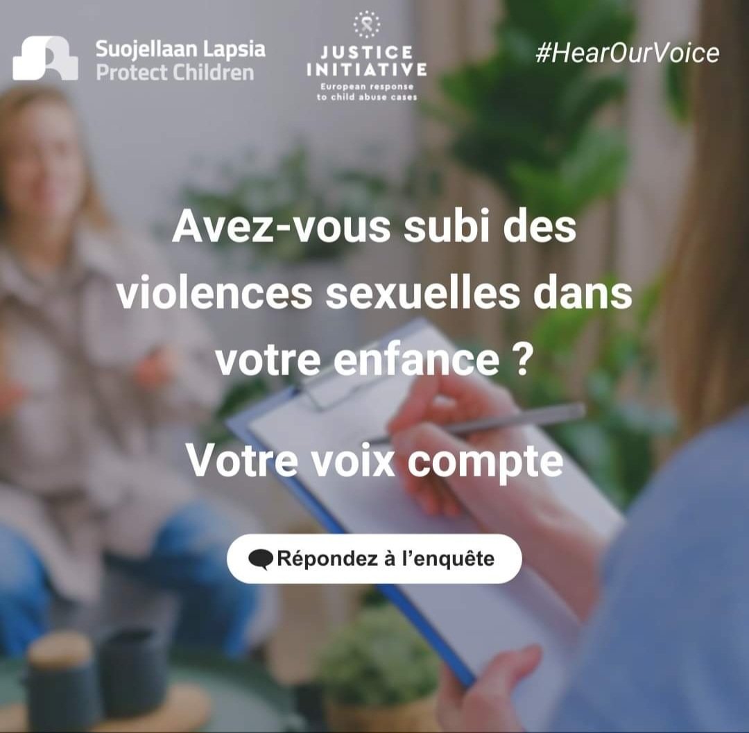 justiceinitfr's tweet photo. 📢 Avez-vous subi des violences sexuelles dans votre enfance ? 
Votre voix compte ! 

Lien de l'enquête :
https://t.co/aL87AUcRHz

#HearOurVoice #OurVoice #ProtectChildren

@SuojellaanLapsi 
@eu__justice https://t.co/Wste91Ul4u