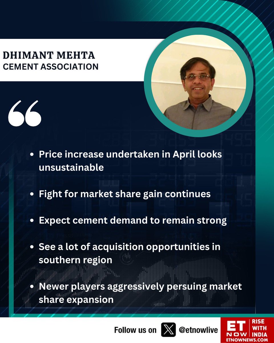#OnETNOW | 'Price increase undertaken in April looks unsustainable,' says Dhimant Mehta of Cement Association