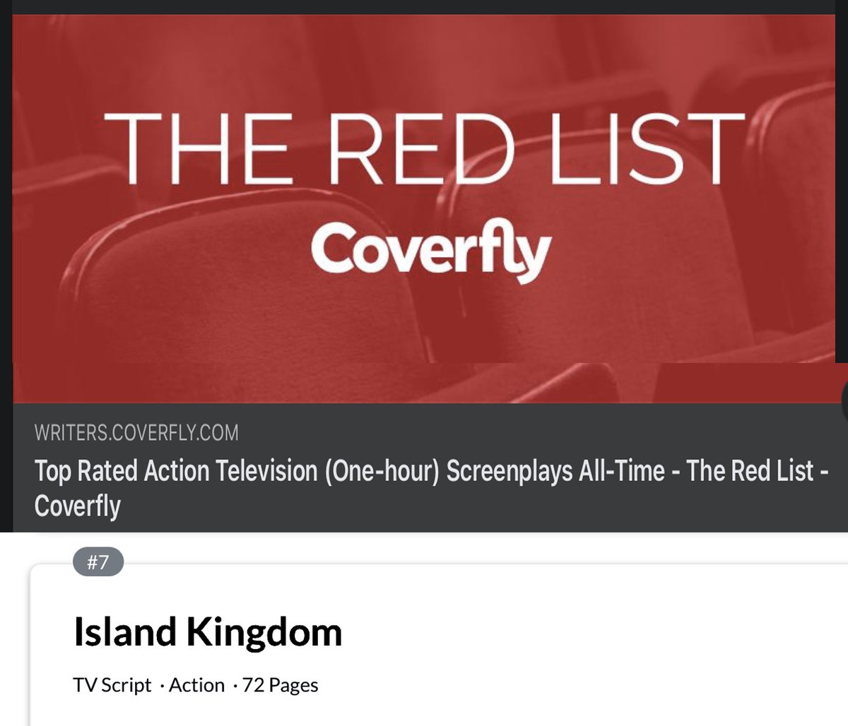 imagevulture's tweet photo. "Island Kingdom" 1 hour pilot screenplay ranks #7 on Coverfly Red List Top Rated Action TV (1 hour) project screenplay of all-time !
https://t.co/nNK3Zp1LKU
.
.
#screenwriting #hawaii #islandkingdom #islandkingdomscreenplay #coverflyredlist #coverfly #actionscreenplay https://t.co/JLVfN20zcG