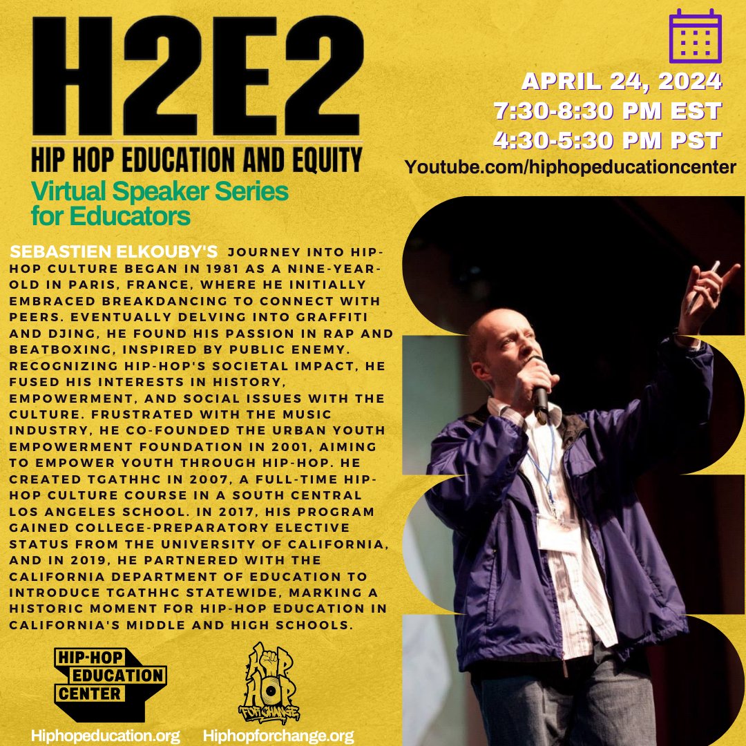 SebIsHipHop's tweet photo. Join me April 24th to hear about my journey in Hip Hop education. 
#hiphop #hiphoped #education https://t.co/jjS7qagRoU
