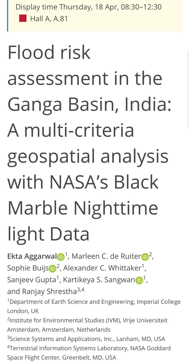 Ekta Aggarwal (@ektaagg01) on Twitter photo Presenting our research on flood risk today in #EGU24. I will be in Hall A at A.81 from 10 am if you want to chat about my research, #Flood #remotesensing #nightlights. meetingorganizer.copernicus.org/EGU24/EGU24-15…
@Marleen_Ruiter <a href="/ShresthaRanjay/">Ranjay Shrestha</a> <a href="/KS_Sangwan/">Kartikeya Sangwan</a> <a href="/DrAlexWhittaker/">Alex Whittaker</a> <a href="/SanjeevGupta45/">Sanjeev Gupta</a> <a href="/EGU_HS/">EGU Hydrology</a> Presenting our research on flood risk today in #EGU24. I will be in Hall A at A.81 from 10 am if you want to chat about my research, #Flood #remotesensing #nightlights. meetingorganizer.copernicus.org/EGU24/EGU24-15…
@Marleen_Ruiter <a href="/ShresthaRanjay/">Ranjay Shrestha</a> <a href="/KS_Sangwan/">Kartikeya Sangwan</a> <a href="/DrAlexWhittaker/">Alex Whittaker</a> <a href="/SanjeevGupta45/">Sanjeev Gupta</a> <a href="/EGU_HS/">EGU Hydrology</a>
