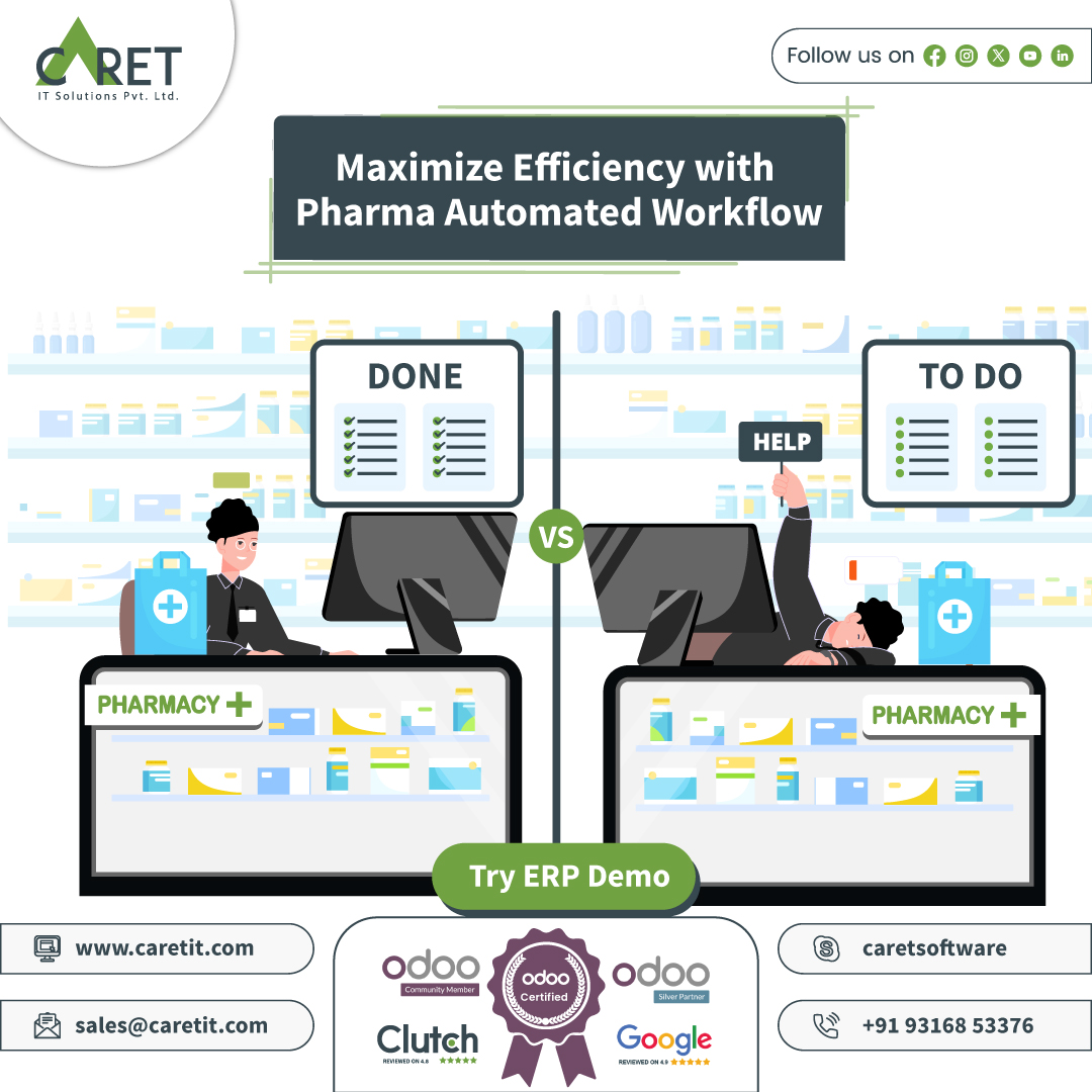 CaretIT's tweet image. Ready to ditch the headaches of #manualwork and managing large #excelsheets?
Streamline your #pharma processes from A to Z and watch productivity soar. Let&apos;s simplify your workflow and boost your success together!
caretit.com/services/erp-s…

#PharmaERP #HealthcareERP #Odoo #CaretIT