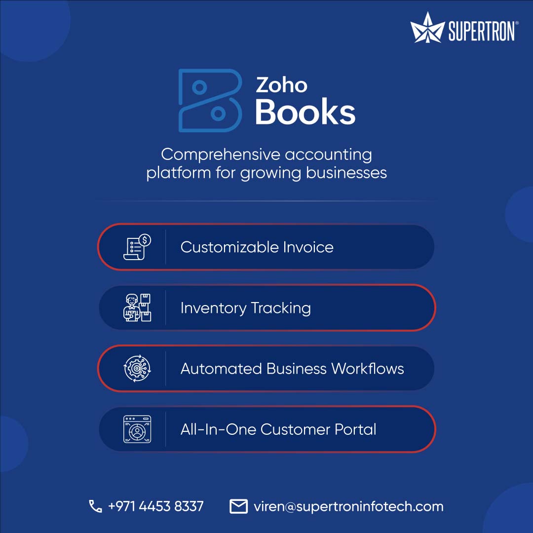 Unlock the power of advanced business accounting with @ZohoBooks🧾

Implement @Zoho services with Supertron Infotech and get:

➡️In-house development
➡️Training support & more

DM now to grab a special price offer! 🤝🏻

#ProjectManagement #invoicing #uae #Zoho #ZohoBooks