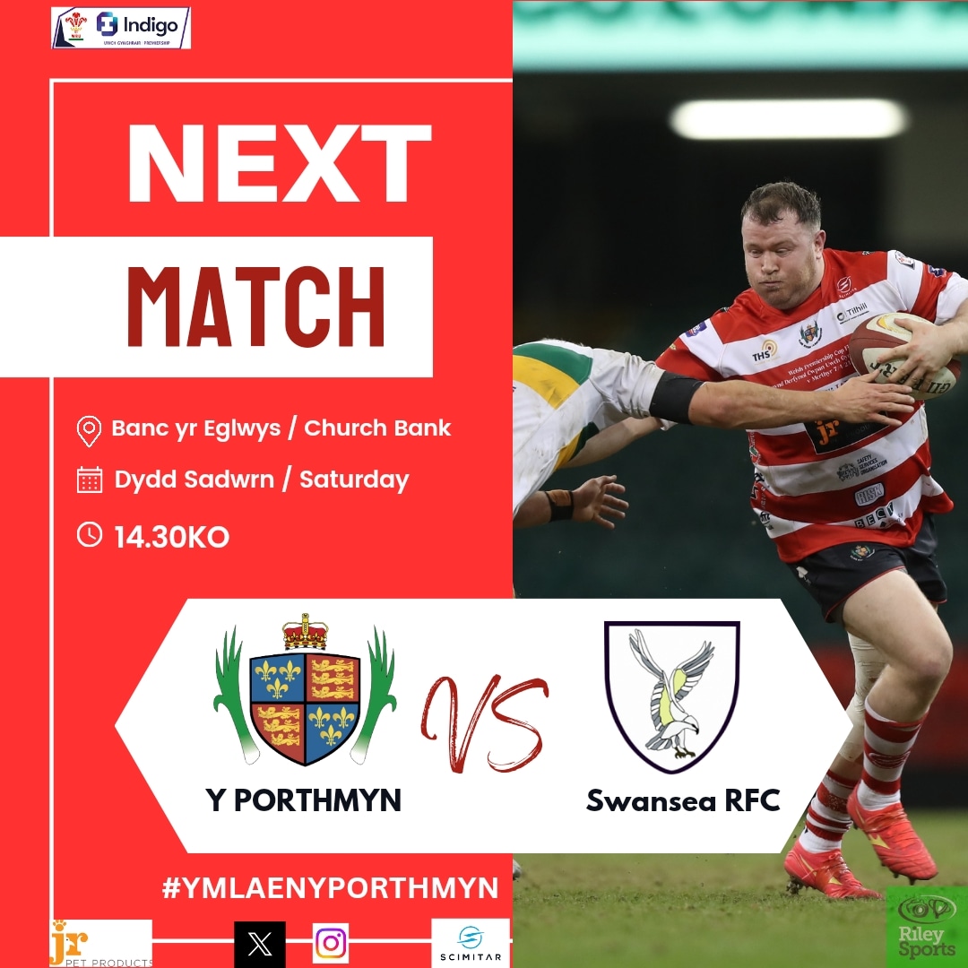 🚨NEXT GAME🚨

We are back at The Bank / Ni nol adre!
🔴⚪🟢

🆚 @SwanseaRFC
📍Banc yr Eglwys / Church Bank
⌚14.30ko
📆Dydd Sadwrn / Saturday

Dewch cefnogi Y Porthmyn a croesawu ni adre / Come support The Drovers and welcome us home!
Un Clwb, Un Dre, Un Cymuned
#YmlaenyPorthmyn