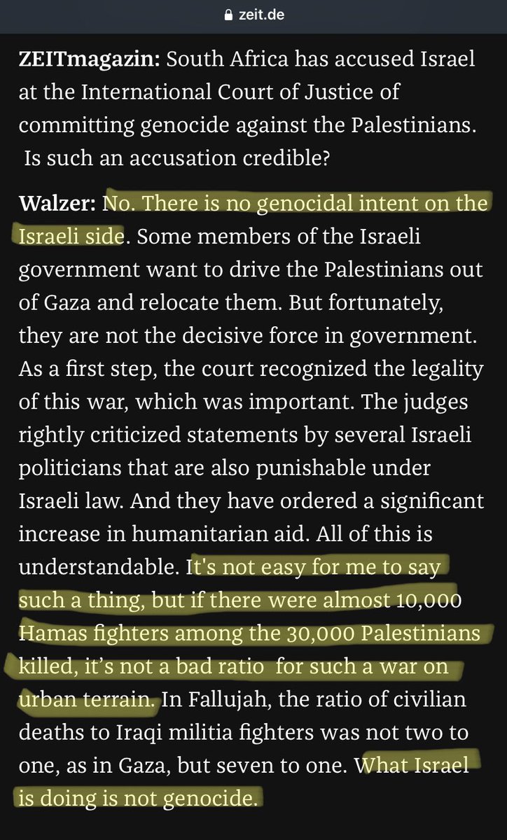 Michael Waltzer explains the situation in a superbly nuanced and fair way. A true intellectual! “There has never been a war against an underground city. This isn't talked about enough… In this respect, this war is almost experimental…What Israel is doing is not genocide.”