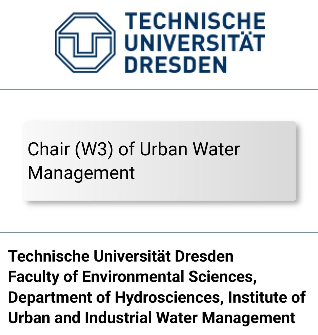 A full professor position for urban water management at our department of Hydrosciences @tudresden_de! Onpy one more day to apply: m.dresden-concept-jobs.de/#/en/offers/17…