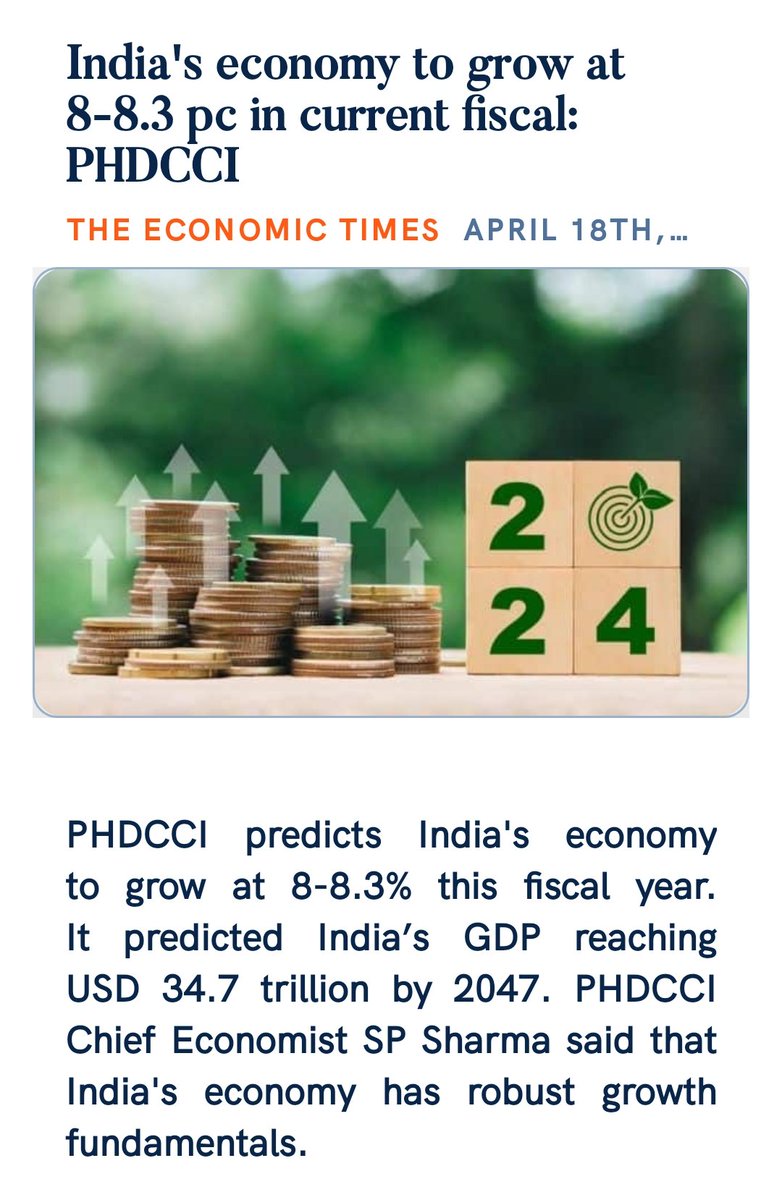 Great news for INDIA!
India's economy to grow at 8-8.3 pc in current fiscal:
economictimes.indiatimes.com/news/economy/i…