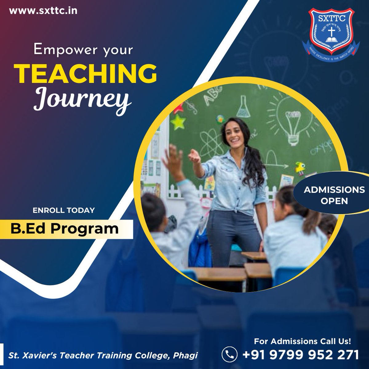 Empower your teaching journey with St. Xavier Teacher Training College! Explore our B.Ed program for a transformative learning experience and unlock your potential as an educator.
𝑪𝒐𝒏𝒕𝒂𝒄𝒕 𝑼𝒔: +𝟵𝟭-𝟵𝟳𝟵𝟵 𝟵𝟱𝟮 𝟮𝟳𝟭

#SXTTC #TeacherTrainingCollege #Jaipurcollege