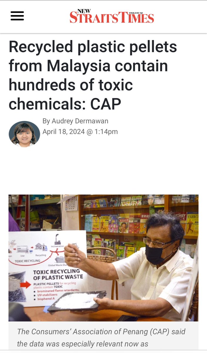 ToxicsFree's tweet image. 🚨 ♻️☠️
Pesticides &amp;amp;
Pharmaceuticals
detected in
recycled plastics

New published data from
13 countries identified 
~500 chemicals in
recycled plastic pellets
including
pesticides
Pharmaceuticals &amp;amp;
toxic industrial chemicals
#PlasticsTreaty #toxicplastics
nst.com.my/amp/news/natio…