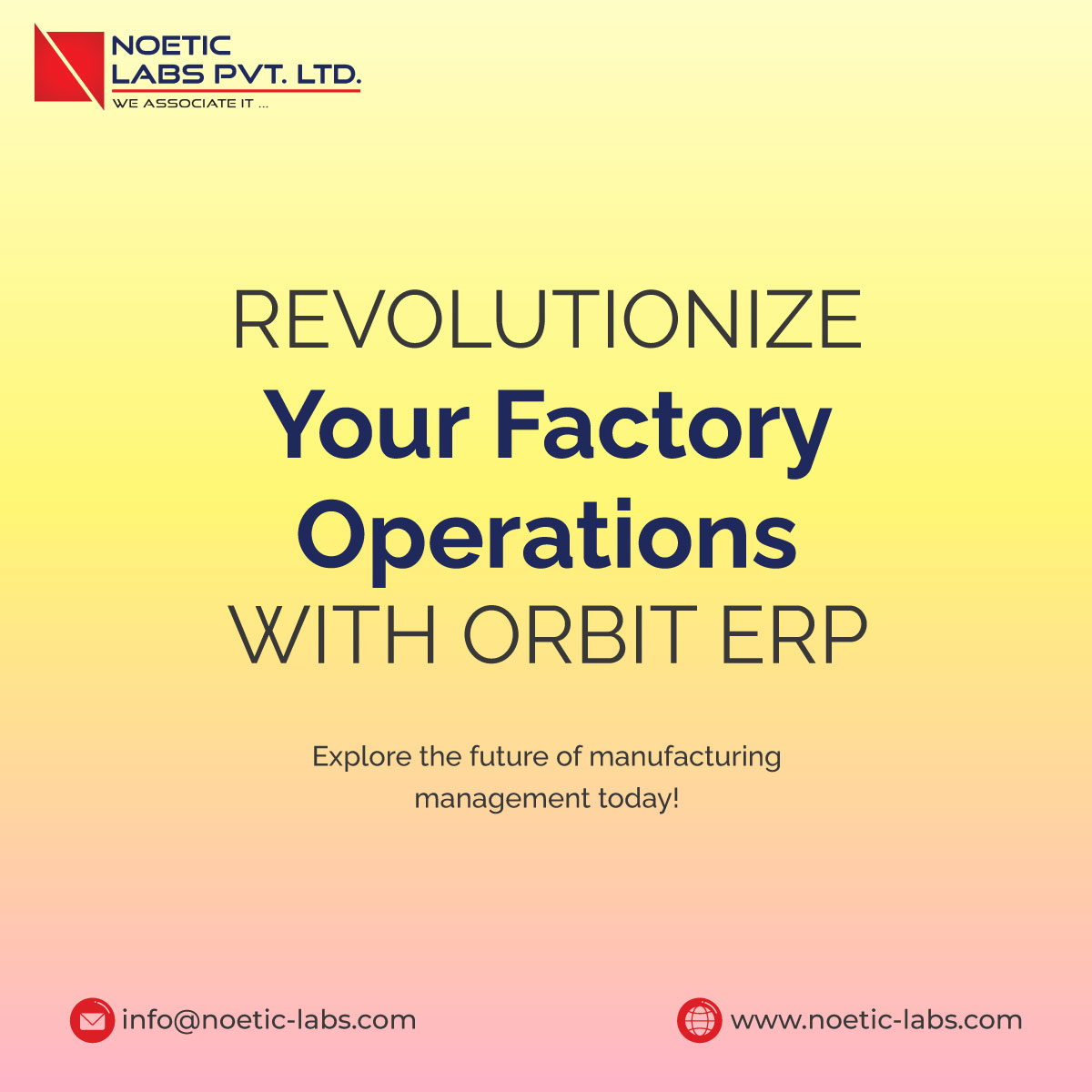 NoeticLabs's tweet photo. Revolutionize Your Factory Operations with Orbit ERP.
Take control of your factory floor with Orbit ERP. Track production schedules, manage resources, and improve workflow efficiency with our manufacturing-specific ERP software. 

https://t.co/vopclrQUly
info@noetic-labs.com https://t.co/2MSvjeUKJo